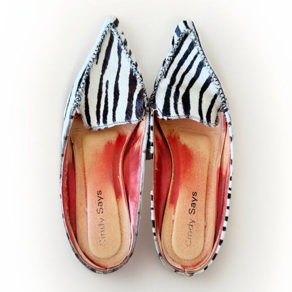 Cindy Says Shoes - Cindy Says Women 7.5 Flats Pointed Toe Zebra Print Furry